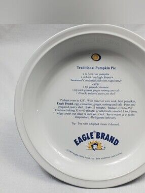 Eagle Brand Ceramic Pie Plate Traditional Pumpkin Pie Recipe Woodmere China '99